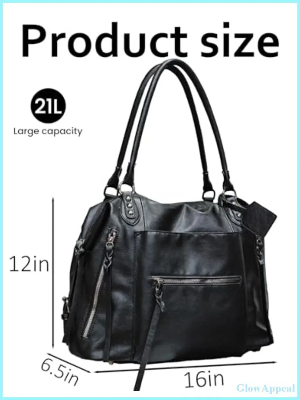 Large Vegan Leather Tote Bag Hobo Purse with Zipper Adjustable Strap for Work